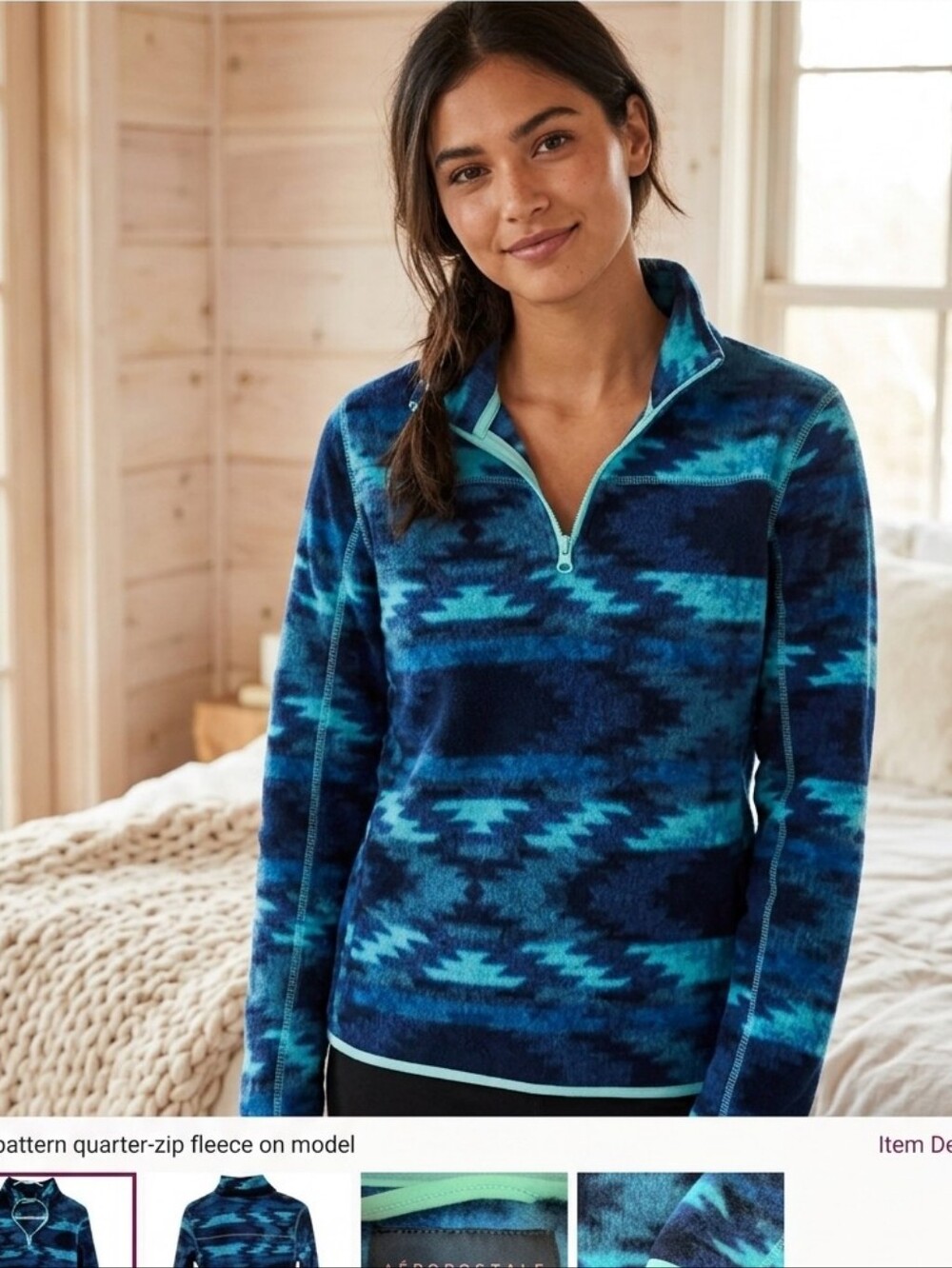 Aeropostale Blue Aztec 1/4 Zip Up Jacket, PTP 18